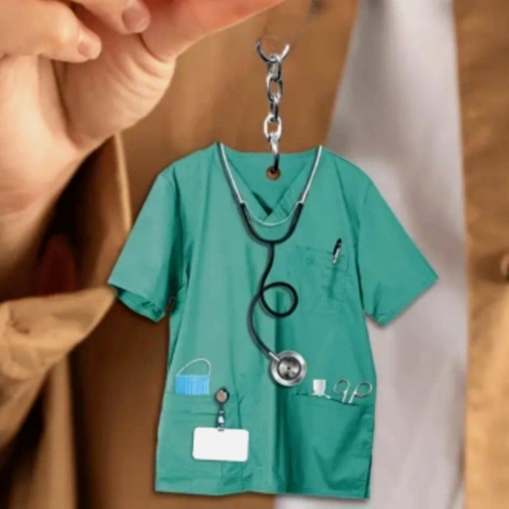 NEW Nurse Doctor Green Scrubs Keychain with Stethoscope Charm